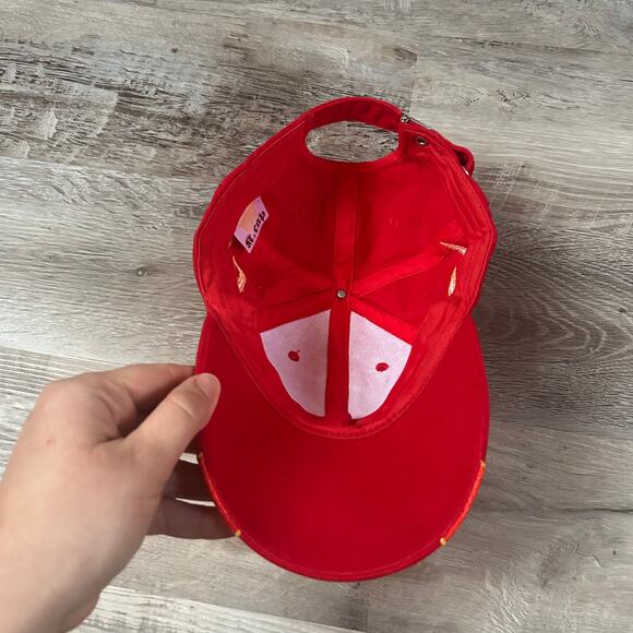 K.Cap Red Cotton Baseball Cap with Yellow Flame Embroidery Y2K Streetwear - Picture 4 of 6